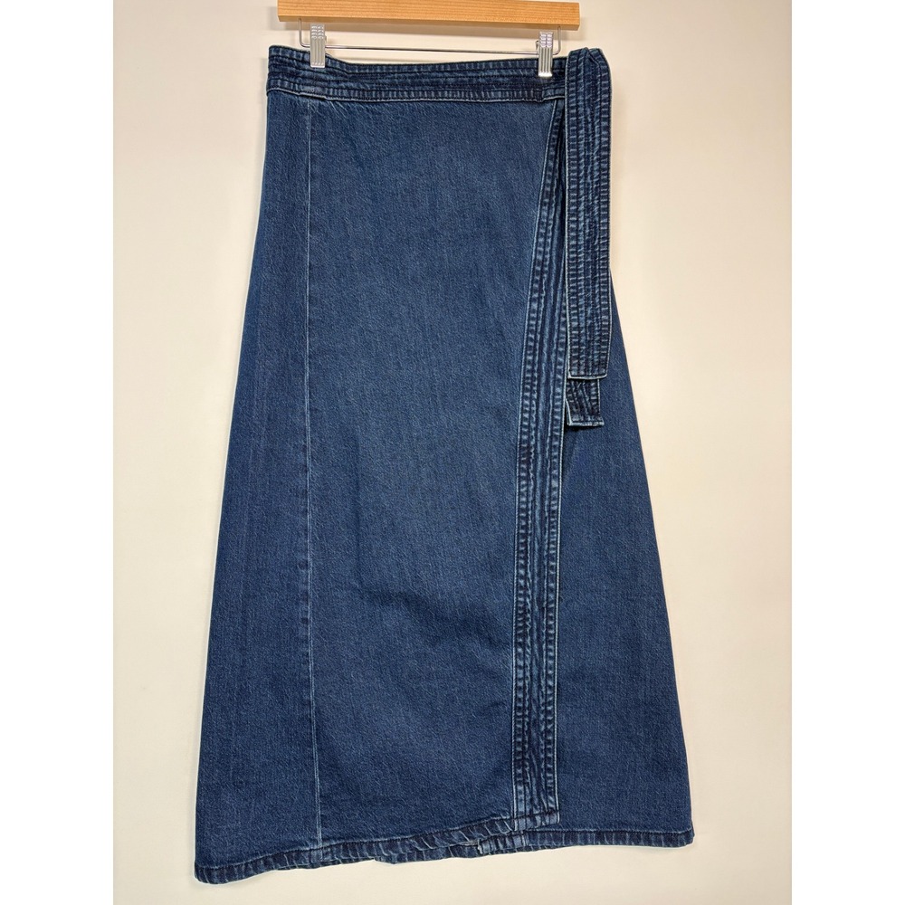 Ann Taylor Womens Denim Wrap Maxi Skirt 6 Blue A-Line Side Tie Casual Modest